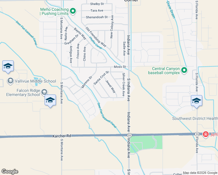 map of restaurants, bars, coffee shops, grocery stores, and more near 16361 Jewel Way in Caldwell
