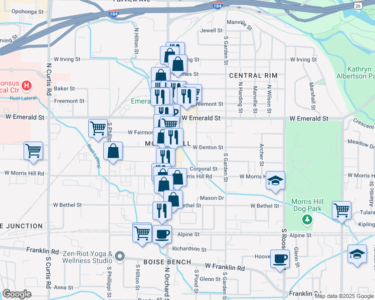 map of restaurants, bars, coffee shops, grocery stores, and more near 4903 West Denton Street in Boise