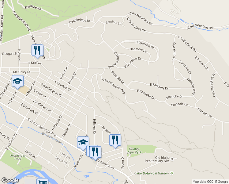 map of restaurants, bars, coffee shops, grocery stores, and more near 613 North Morningside Way in Boise