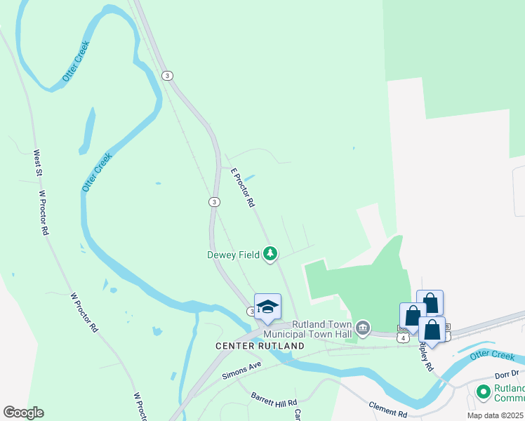 map of restaurants, bars, coffee shops, grocery stores, and more near 366 East Proctor Road in Rutland
