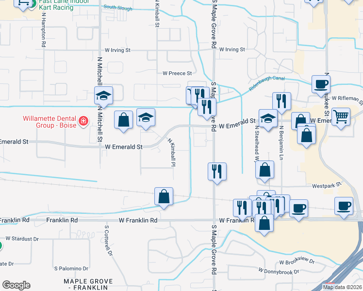 map of restaurants, bars, coffee shops, grocery stores, and more near 456 North Kimball Place in Boise