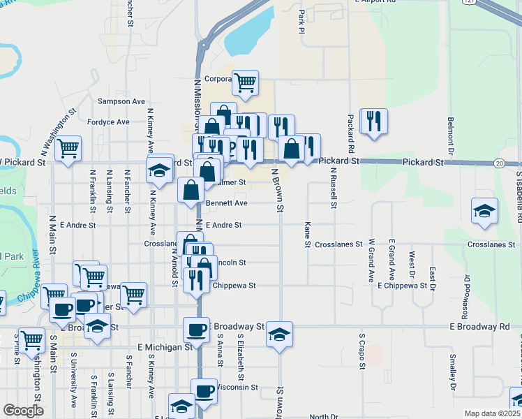 map of restaurants, bars, coffee shops, grocery stores, and more near 1108 Bennett Avenue in Mount Pleasant
