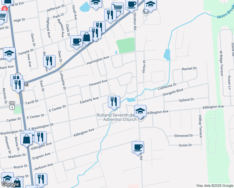 map of restaurants, bars, coffee shops, grocery stores, and more near 23 Ronaldo Court in Rutland