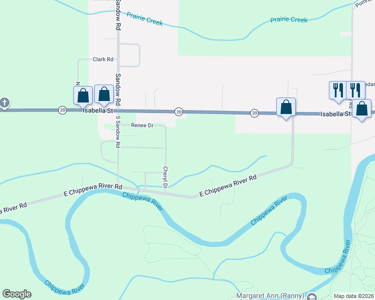 map of restaurants, bars, coffee shops, grocery stores, and more near 101-117 Cheryl Drive in Midland