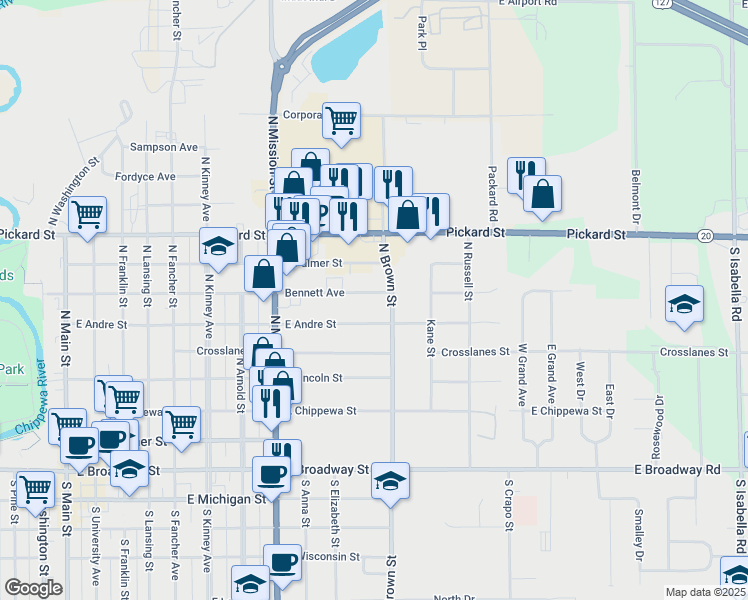 map of restaurants, bars, coffee shops, grocery stores, and more near 1108 Bennett Avenue in Mount Pleasant