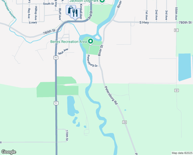 map of restaurants, bars, coffee shops, grocery stores, and more near 55 River Street in Jackson