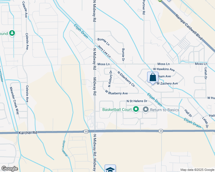 map of restaurants, bars, coffee shops, grocery stores, and more near 16309 North Asbury Drive in Nampa