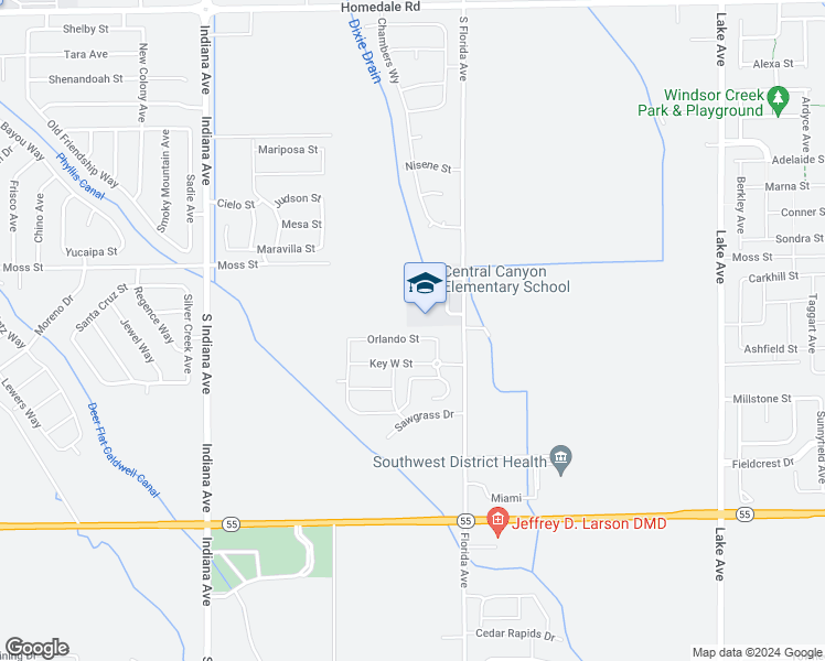 map of restaurants, bars, coffee shops, grocery stores, and more near 13598 Orlando Street in Caldwell
