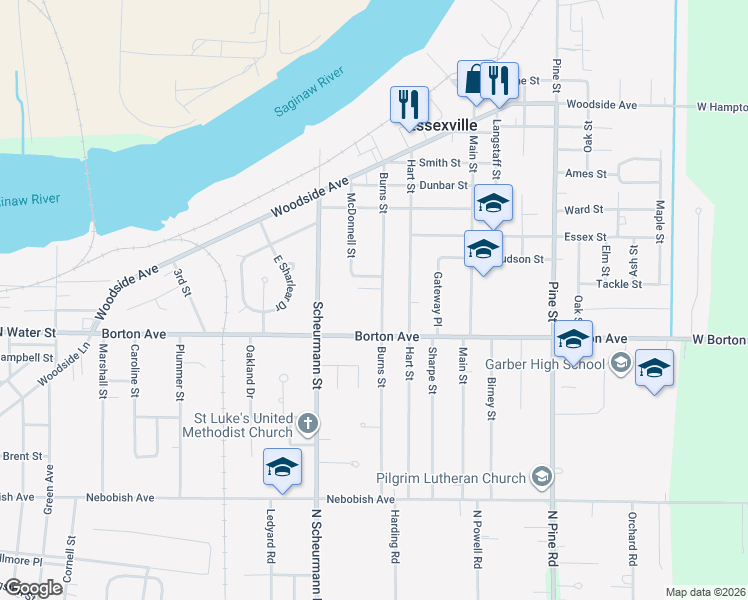 map of restaurants, bars, coffee shops, grocery stores, and more near 5 Richards Drive in Essexville