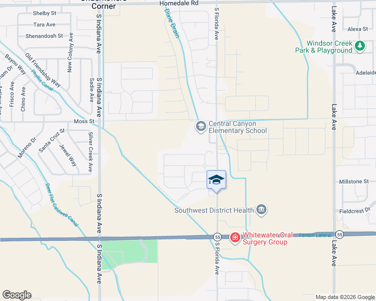map of restaurants, bars, coffee shops, grocery stores, and more near 13627 Orlando Street in Caldwell