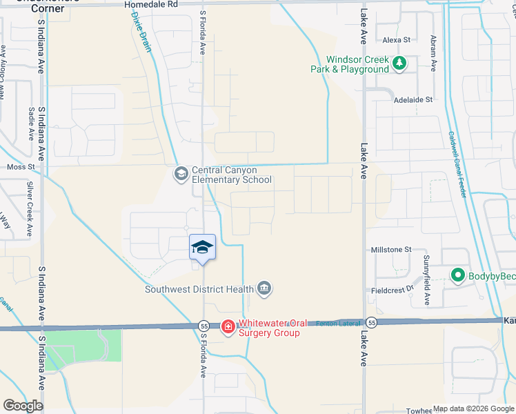 map of restaurants, bars, coffee shops, grocery stores, and more near 16128 South Florida Avenue in Caldwell