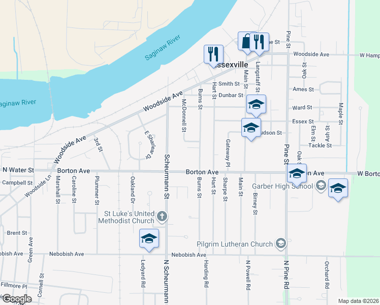 map of restaurants, bars, coffee shops, grocery stores, and more near 5 Richards Drive in Essexville