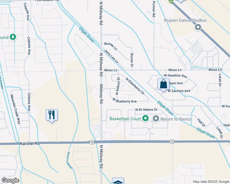 map of restaurants, bars, coffee shops, grocery stores, and more near 16349 North Asbury Drive in Nampa