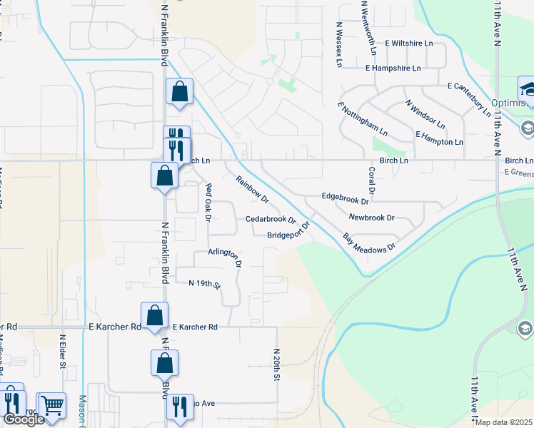 map of restaurants, bars, coffee shops, grocery stores, and more near 7687 Cedarbrook Drive in Nampa
