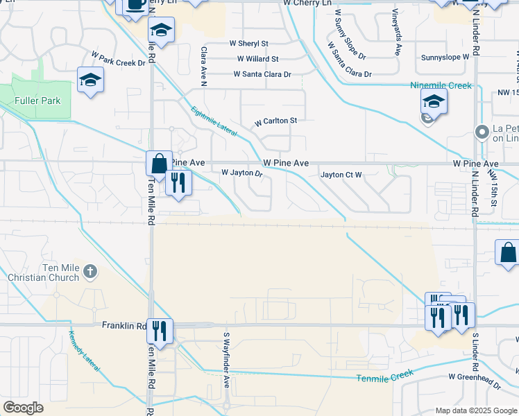 map of restaurants, bars, coffee shops, grocery stores, and more near 2679 West Snyder Street in Meridian