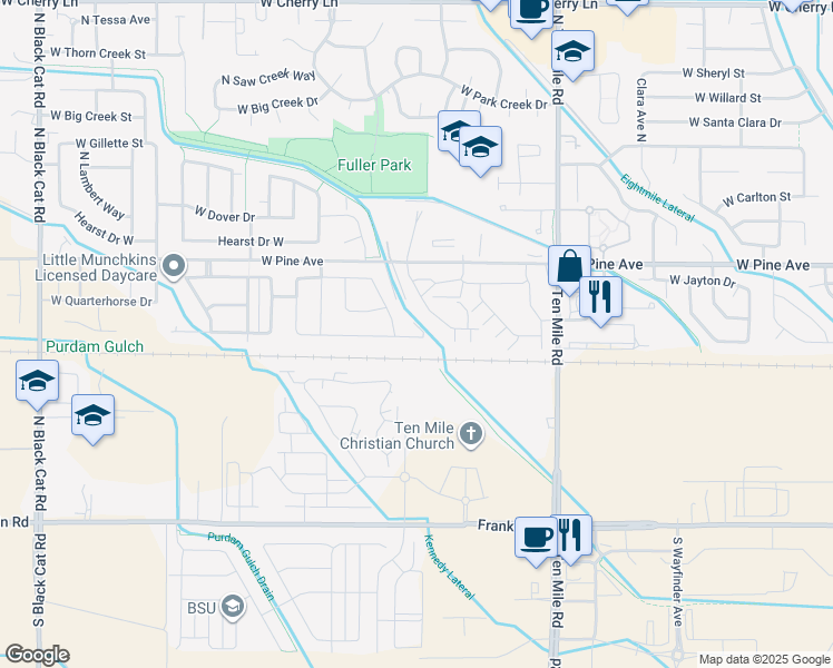 map of restaurants, bars, coffee shops, grocery stores, and more near 3725 West Pine Avenue in Meridian