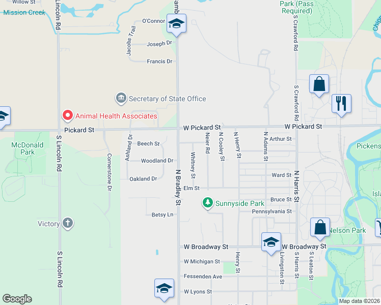 map of restaurants, bars, coffee shops, grocery stores, and more near 710-720 Whitney Street in Mount Pleasant