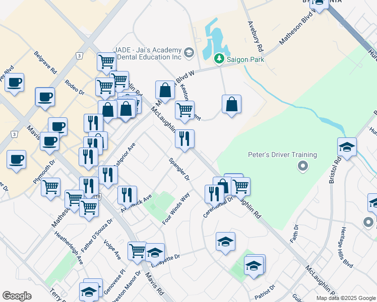 map of restaurants, bars, coffee shops, grocery stores, and more near 506 Avonwick Avenue in Mississauga