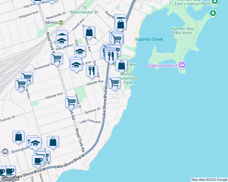 map of restaurants, bars, coffee shops, grocery stores, and more near in Toronto