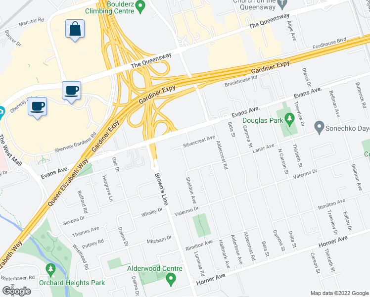 map of restaurants, bars, coffee shops, grocery stores, and more near 37 Silvercrest Avenue in Toronto
