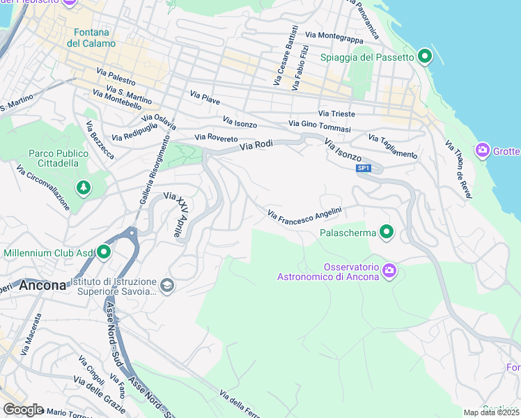 map of restaurants, bars, coffee shops, grocery stores, and more near 19 Via Francesco Angelini in Ancona