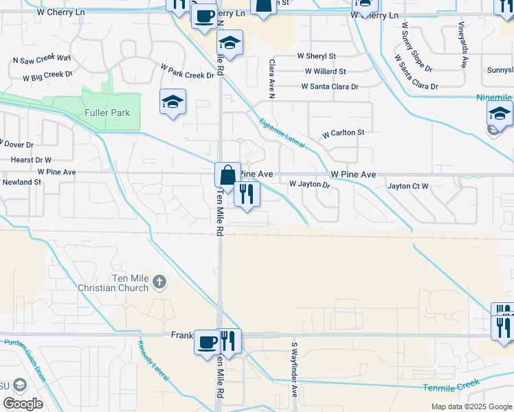 map of restaurants, bars, coffee shops, grocery stores, and more near 676 North Gray Cloud Way in Meridian