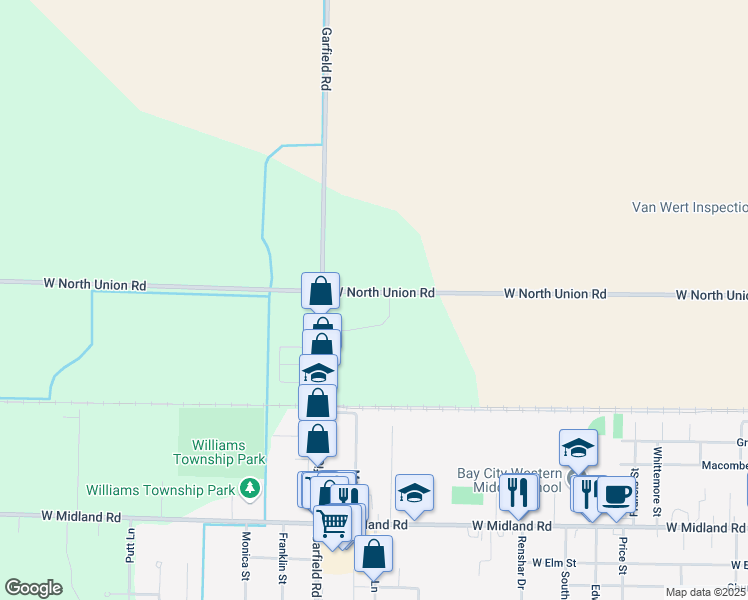 map of restaurants, bars, coffee shops, grocery stores, and more near 919 West North Union Road in Auburn