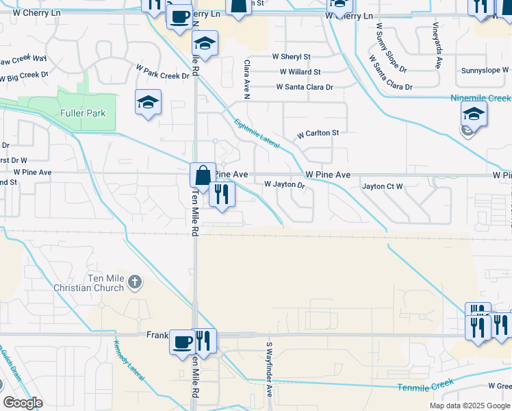 map of restaurants, bars, coffee shops, grocery stores, and more near 2935 West Jayton Drive in Meridian