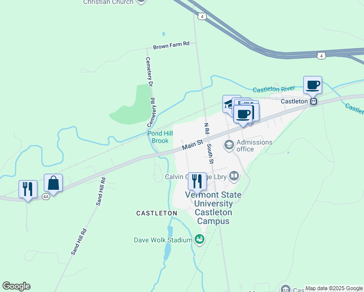 map of restaurants, bars, coffee shops, grocery stores, and more near 898 Main Street in Castleton