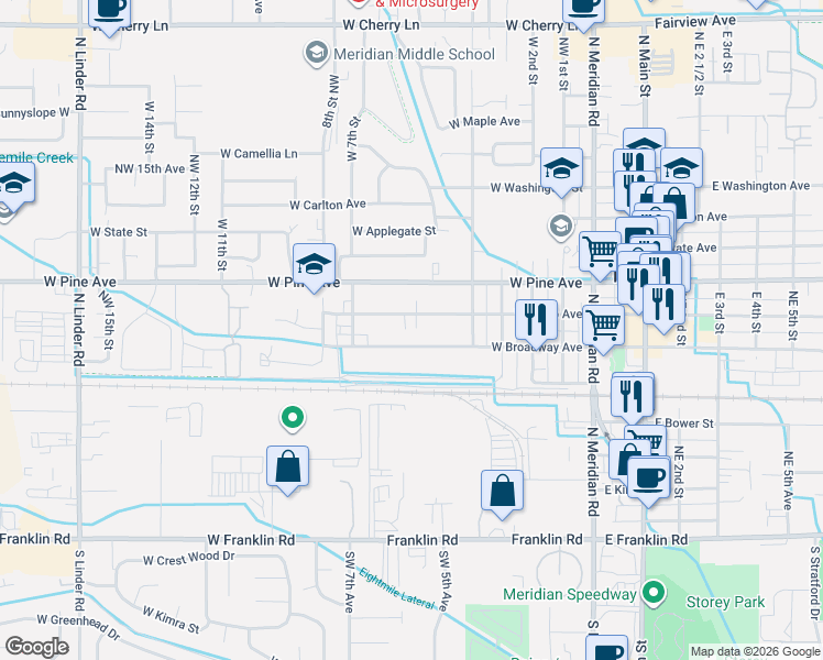 map of restaurants, bars, coffee shops, grocery stores, and more near 523 West Idaho Avenue in Meridian