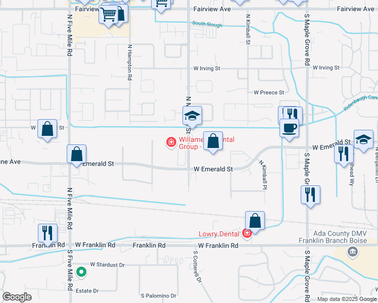 map of restaurants, bars, coffee shops, grocery stores, and more near 618 North Mitchell Street in Boise