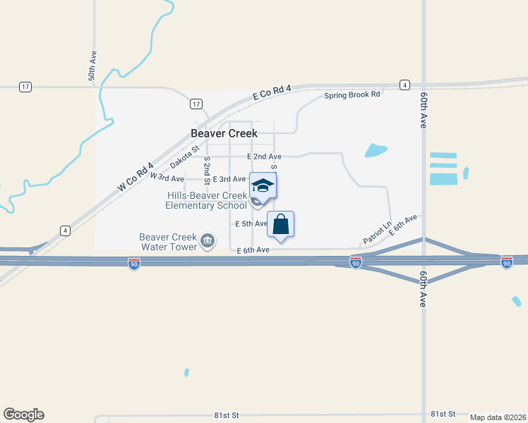 map of restaurants, bars, coffee shops, grocery stores, and more near 404 South 5th Street in Beaver Creek