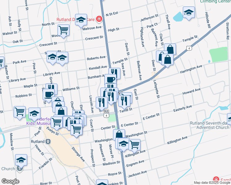 map of restaurants, bars, coffee shops, grocery stores, and more near in Rutland