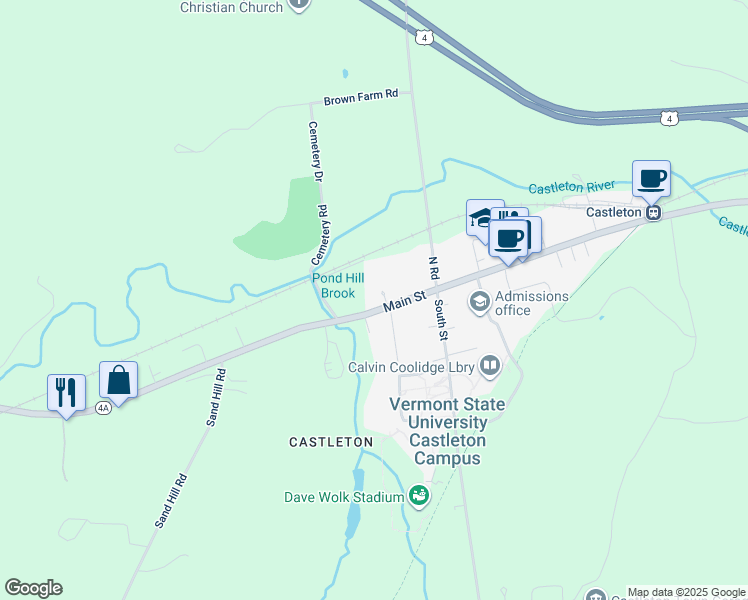 map of restaurants, bars, coffee shops, grocery stores, and more near 898 Main Street in Castleton