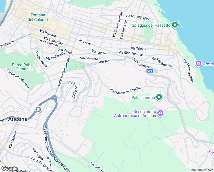 map of restaurants, bars, coffee shops, grocery stores, and more near 19 Via Francesco Angelini in Ancona