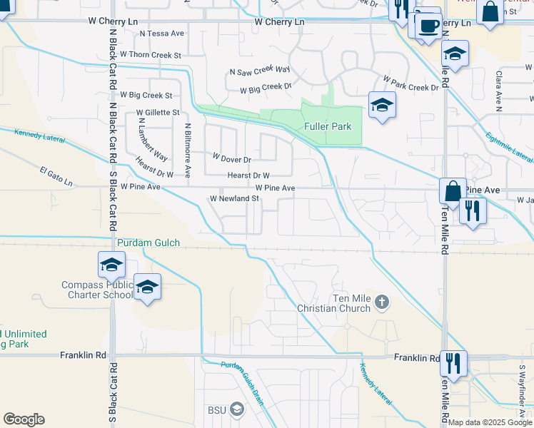 map of restaurants, bars, coffee shops, grocery stores, and more near 706 North Manship Avenue in Meridian