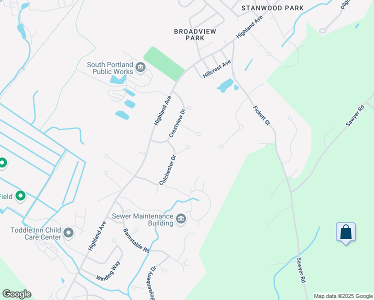 map of restaurants, bars, coffee shops, grocery stores, and more near 31 Vista Drive in South Portland