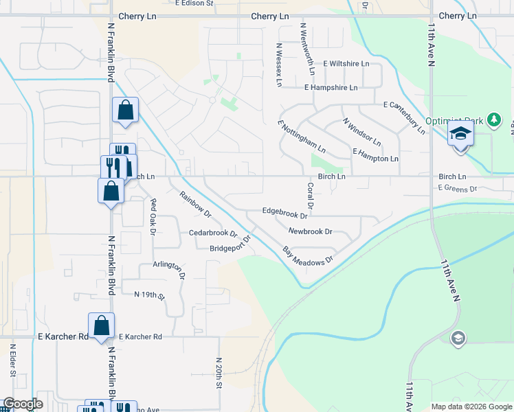 map of restaurants, bars, coffee shops, grocery stores, and more near 7546 Edgebrook Drive in Nampa