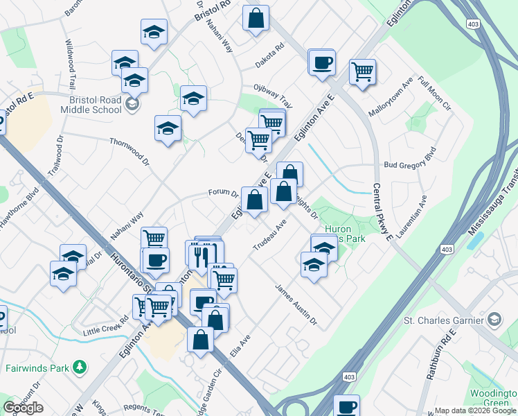 map of restaurants, bars, coffee shops, grocery stores, and more near 4882 Vienna Court in Mississauga