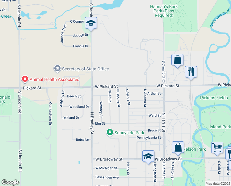 map of restaurants, bars, coffee shops, grocery stores, and more near 600-610 Neier Road in Mount Pleasant