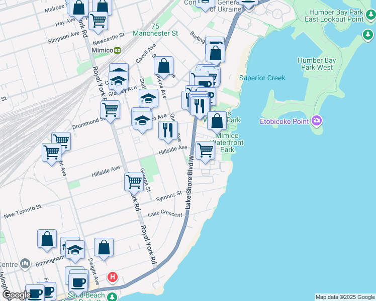 map of restaurants, bars, coffee shops, grocery stores, and more near in Toronto