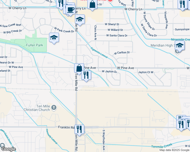 map of restaurants, bars, coffee shops, grocery stores, and more near 2958 West Marbeth Court in Meridian