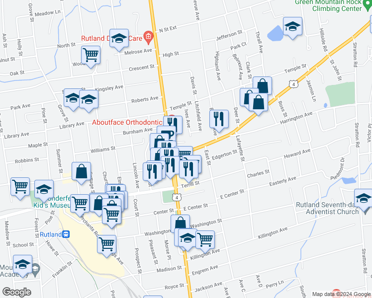 map of restaurants, bars, coffee shops, grocery stores, and more near in Rutland