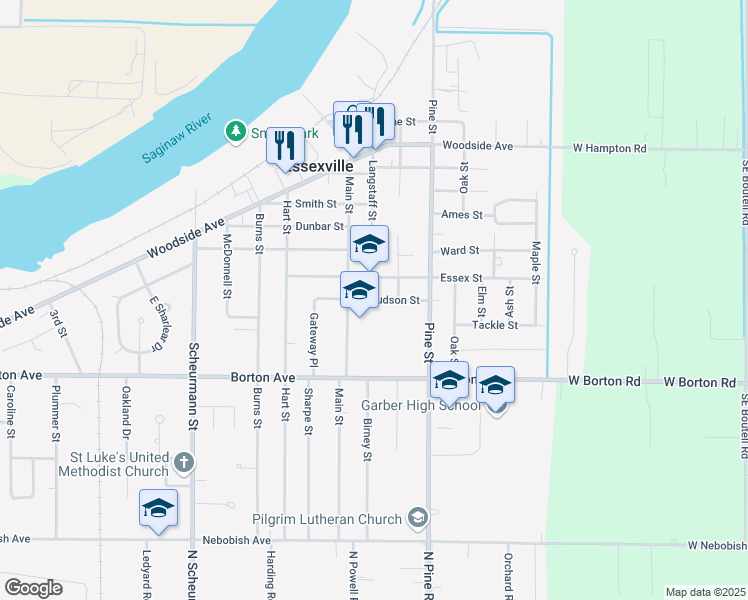 map of restaurants, bars, coffee shops, grocery stores, and more near 1608 Hudson Street in Essexville