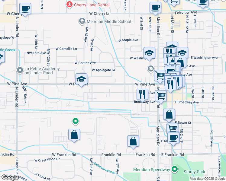 map of restaurants, bars, coffee shops, grocery stores, and more near 523 West Idaho Avenue in Meridian
