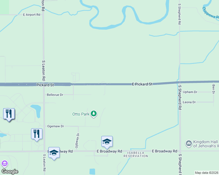 map of restaurants, bars, coffee shops, grocery stores, and more near 7422 East Pickard Road in Mount Pleasant