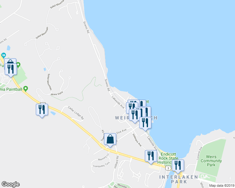 map of restaurants, bars, coffee shops, grocery stores, and more near 74 Centenary Avenue in Laconia