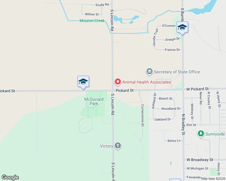map of restaurants, bars, coffee shops, grocery stores, and more near 2046 East Pickard Road in Mount Pleasant