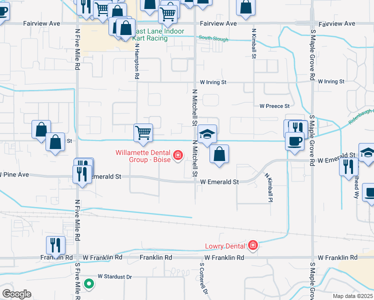 map of restaurants, bars, coffee shops, grocery stores, and more near 665 North Mitchell Street in Boise