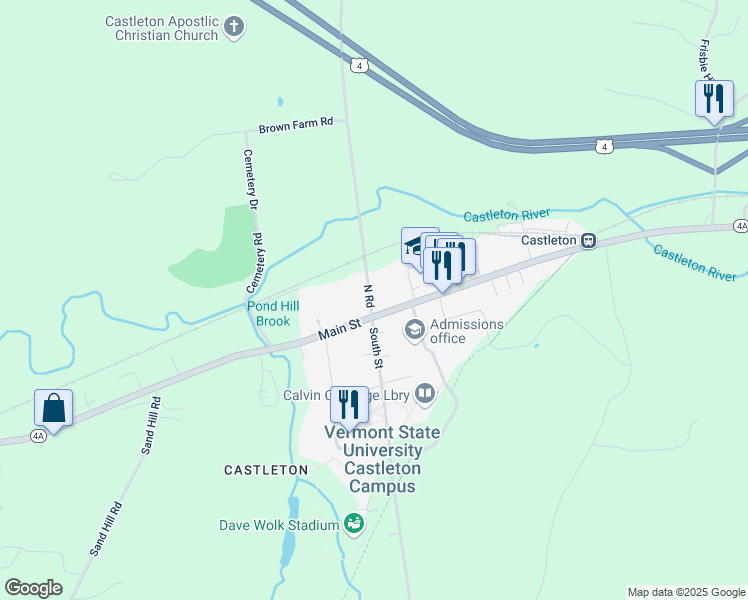 map of restaurants, bars, coffee shops, grocery stores, and more near in Castleton
